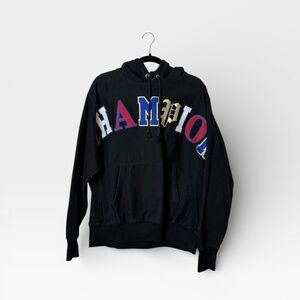 Champion Size Large Vintage Reverse Weave Black Men's Hoodie (D)